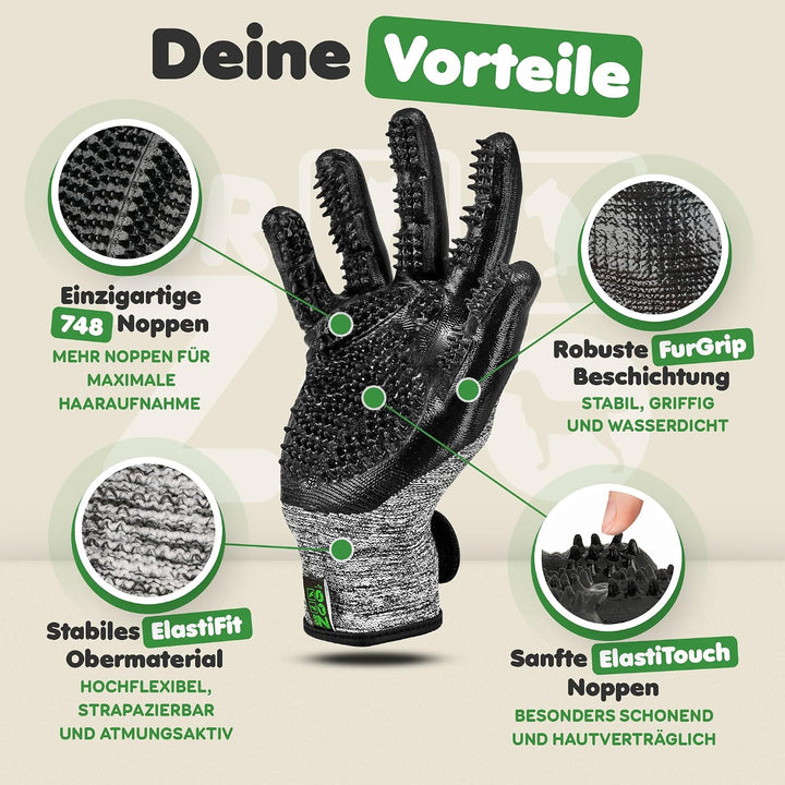 DR Zoo Gr. M Paar Fellpflegehandschuh zur Fellpflege durch Handschuh für Hund, Katze und Pferde, M