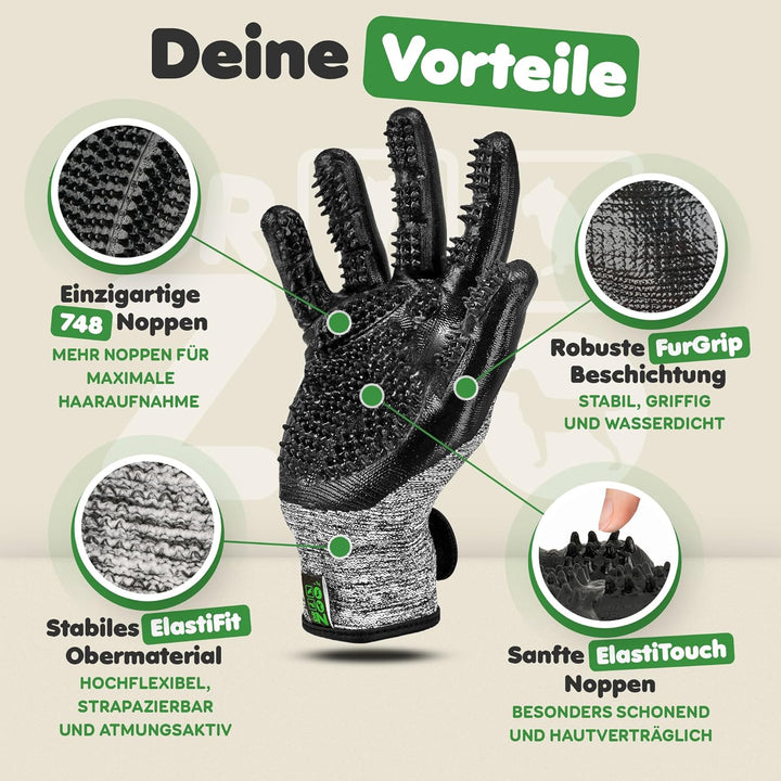 DR Zoo Gr. M Paar Fellpflegehandschuh zur Fellpflege durch Handschuh für Hund, Katze und Pferde, M