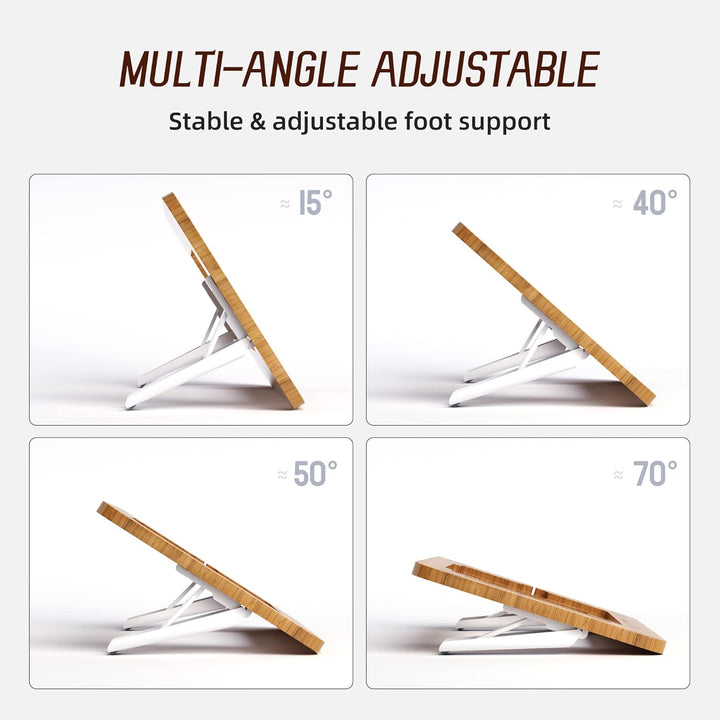 AFOOYO Tablet-Ständer, verstellbar, faltbar, tragbar, für Schreibtisch, Bambus, Holz, kompatibel mit