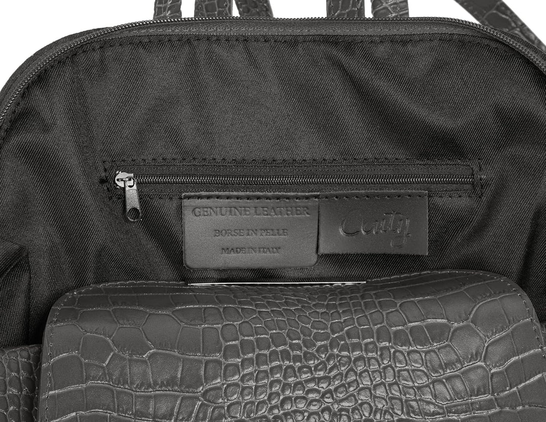 Rucksack Echt Leder Damen | Made in Italy, Smartphonefach, Daypack aus Rindleder, Citybag im Kroko-L