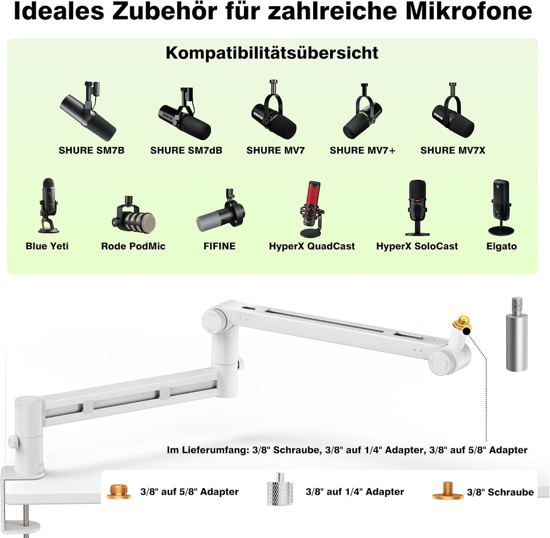Mikrofon Arm, Low Profile Mikrofonarm [Max. 3 KG Traglast] Kompatibel mit Shure SM7B, MV7+ &amp; Co. Gea