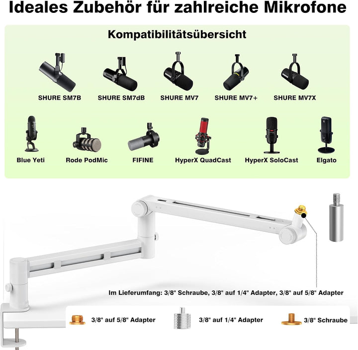 Mikrofon Arm, Low Profile Mikrofonarm [Max. 3 KG Traglast] Kompatibel mit Shure SM7B, MV7+ &amp; Co. Gea