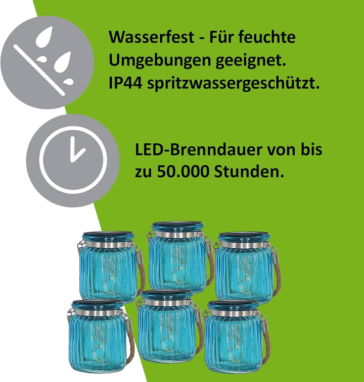 ISOTRONIC LED Solarlampe (6er Set) Solarleuchte/Solar Laterne, Hängeleuchte für Garten, Balkon und A