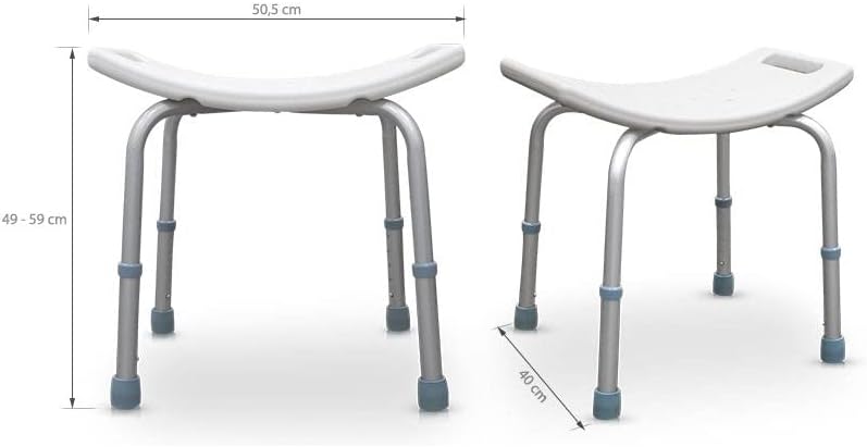 QUIRUMED Badezimmerhocker, höhenverstellbar, orthopädisch, PVC-Sitz, ergonomisch, rutschfeste Enden,