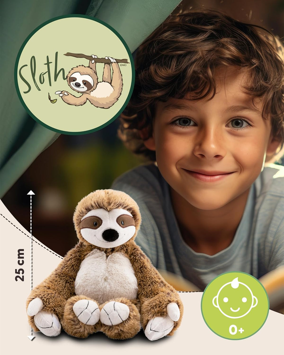 NICI Kuscheltier Faultier Slobby 25cm mit Klettverschluss braun - Stofftier aus weichem Plüsch, nied