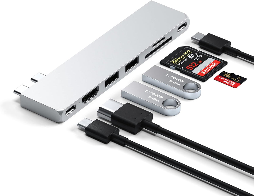 Satechi USB-C Hub Multiport Adapter Pro Slim, 7 in 1 Dongle – Für MacBook Pro/Air M2 mit USB 4 Port,