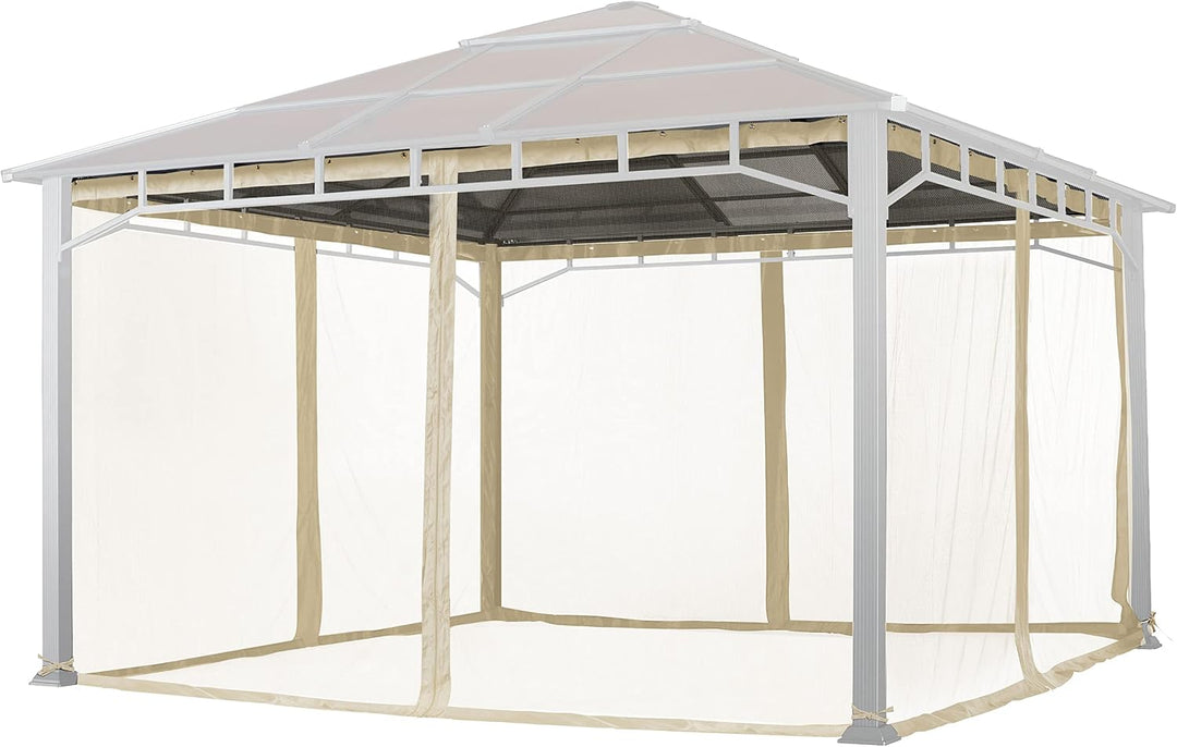 Moskitonetz für Gartenpavillon Sunset Deluxe 4x4 m - Polyester - Insektengitter inkl. Haken, mit Rei