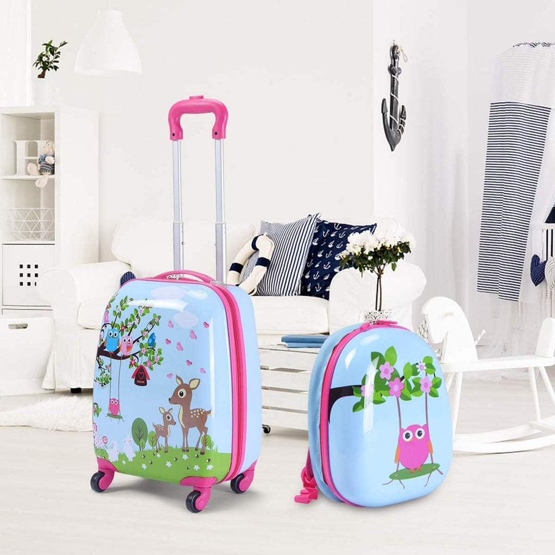 GOPLUS Kinderkoffer mit Rucksack, Kids Trolley, Kindergepäck mit Rollen, Reisekoffer mit Teleskopgri