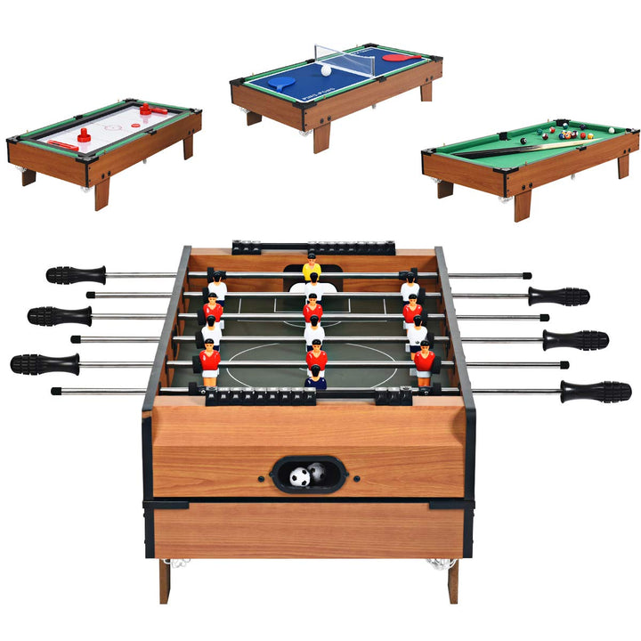 RELAX4LIFE 4 in 1 Spieltisch aus Holz, Multifunktionsspieltisch für Fussball & Tischtennis & Eishock