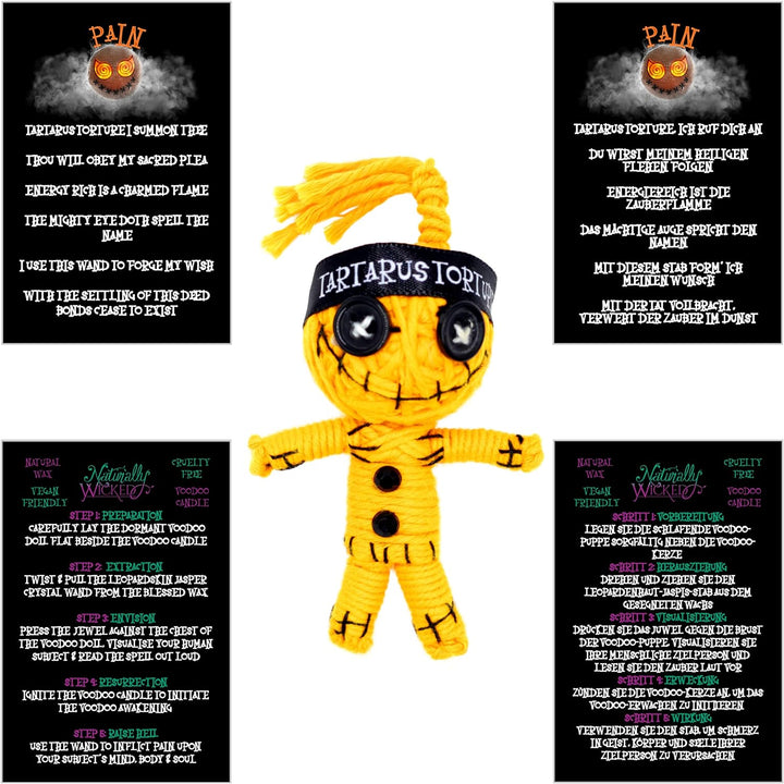 Naturally Wicked Voodoo Schmerz Kerze | Inc Voodoo-Puppe & Kristallstab | Vegane Kristallzauberkerze
