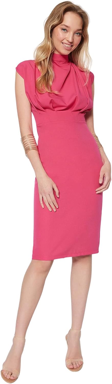 TRENDYOL Frau Midi Basic Slim Fit Webstoff Kleid 38 Fuchsia, 38 Fuchsia