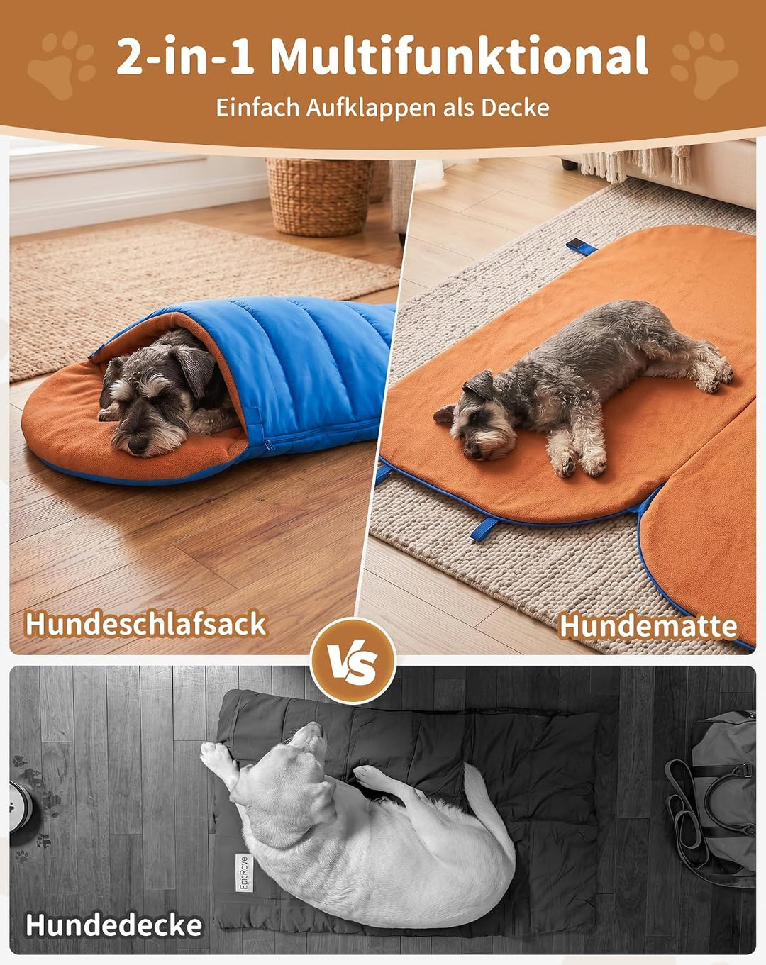 KingCamp Hundeschlafsack,2-in-1 Hundedecke &amp; Hundematte Blau, Blau