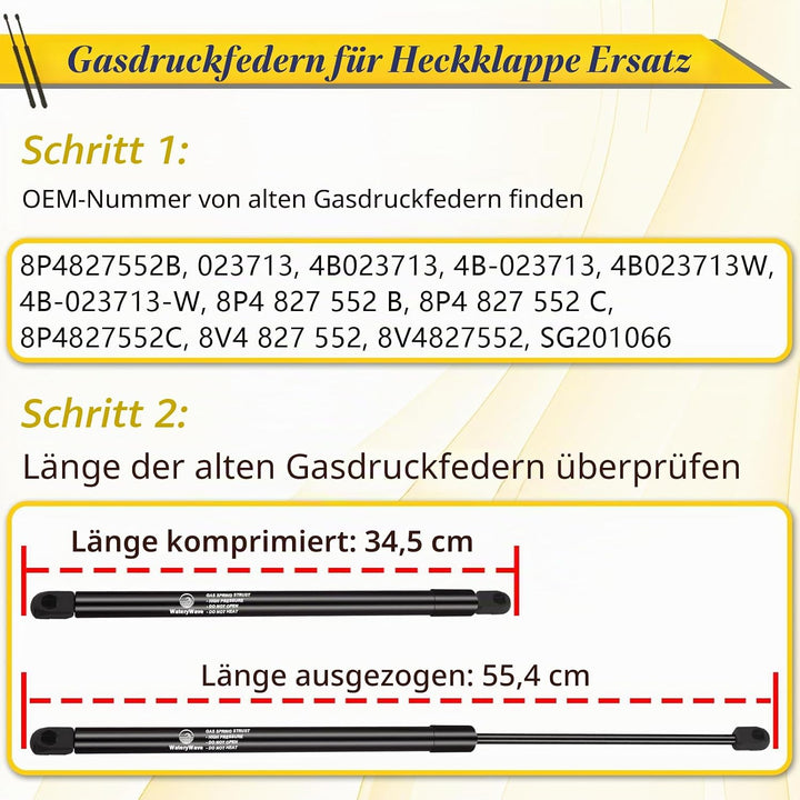 2X Gasfeder Heckklappe für 2004-2013 Audi A3 8PA Sportback Schrägheck Heckklappendämpfer Gasdruckdäm