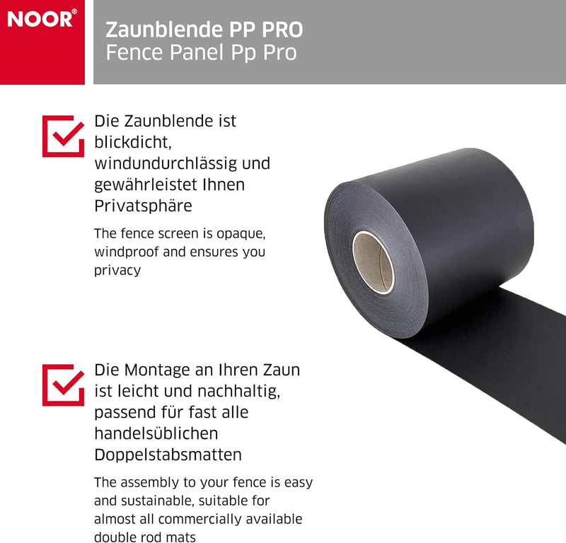 NOOR Zaunblende PP PRO 650 g/m2 Anthrazitgrau I 0,19 x 35 m I Der ideale Sichtschutz für Ihren Doppe