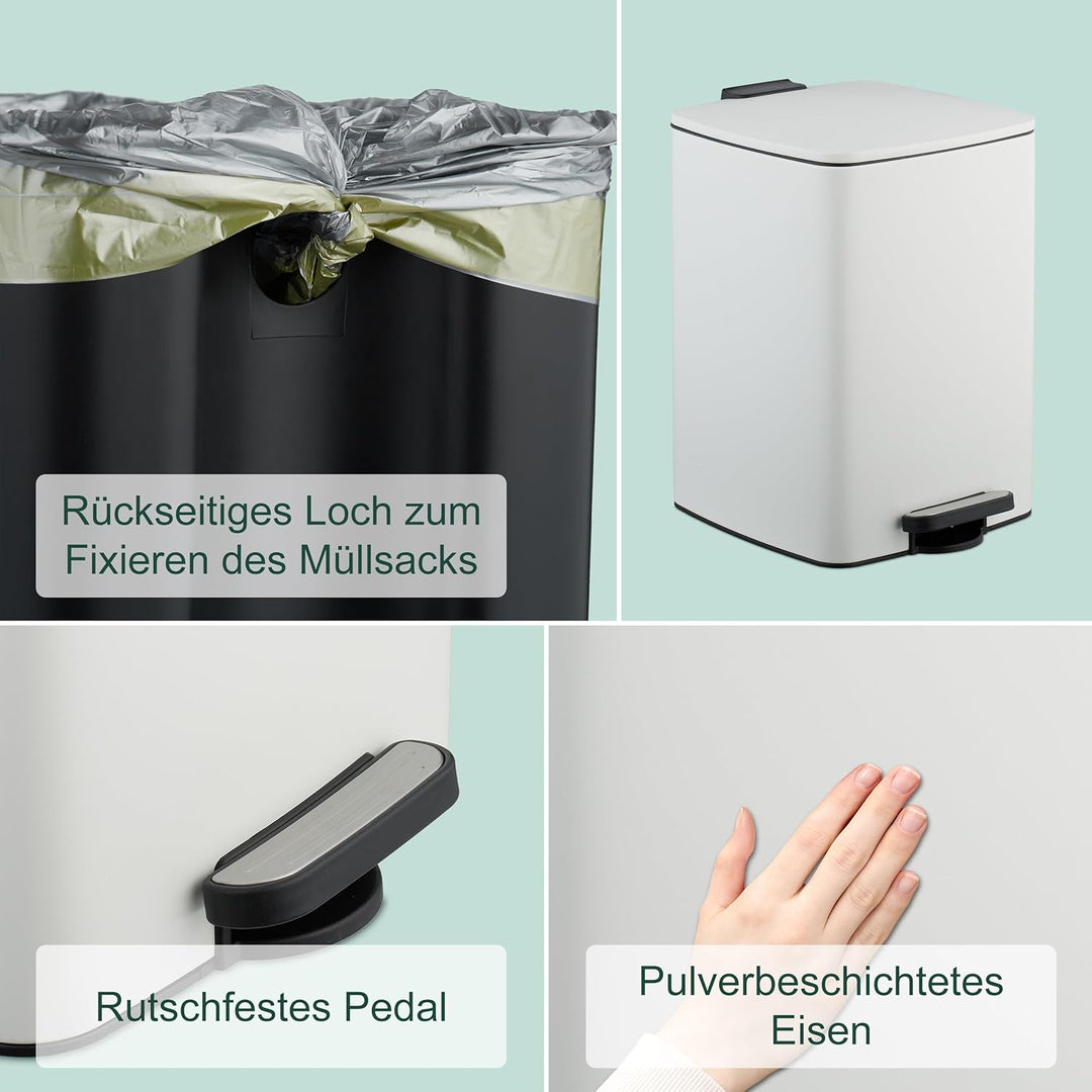Relaxdays Mülleimer Küche, 20 Liter, entnehmbarer Inneneimer, Fusspedal, mit Müllbeutel, Tretmülleim