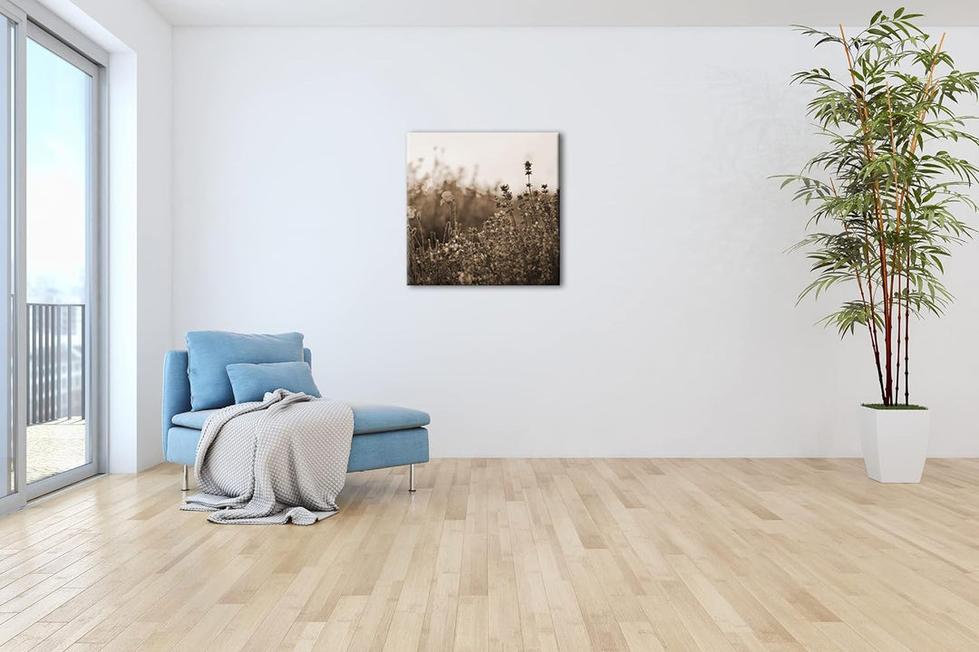 blühender Lavendel und Mohn Effekt: Sepia Format: 60x60 als Leinwandbild, Motiv fertig gerahmt auf E