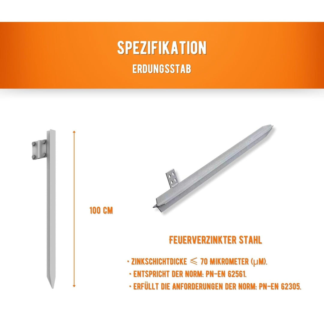 HausHeld® Kreuzerder verzinkt 1m mit Anschluss für Runddraht Ø 8–10mm & Erdungsband 30mm – Kreuzprof
