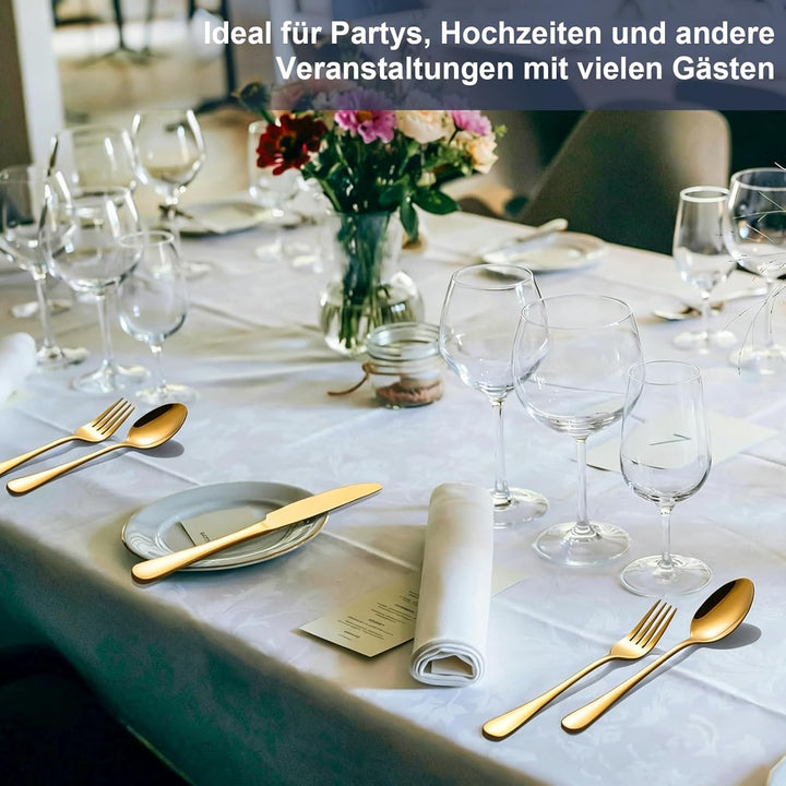 Besteck Set für 6 Personen, 30 teilig Edelstahl Besteckset, Gold Essbesteck Set mit Kuchengabeln Mes