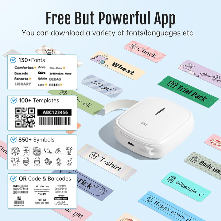 prt QUTIE Bluetooth Beschriftungsgerät Selbstklebend, Tragbarer Mini Etikettiergerät, USB Aufladen E