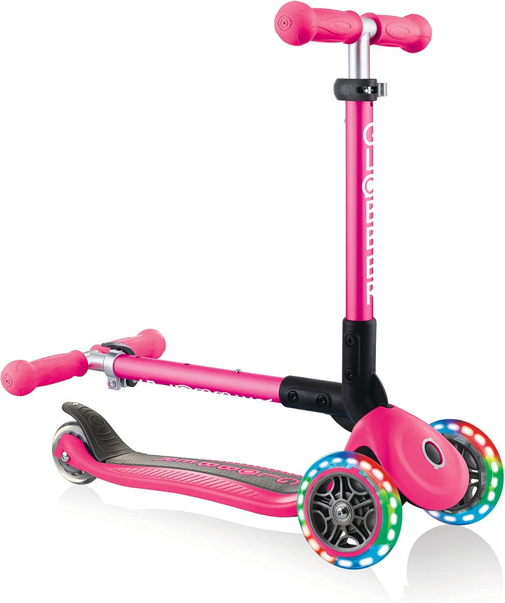 GLOBBER JUNIOR Foldable Lights – Tretroller, 120/80 mm, ABEC 5, 3-rädrig, LED-Leuchtrollen Einheitsg