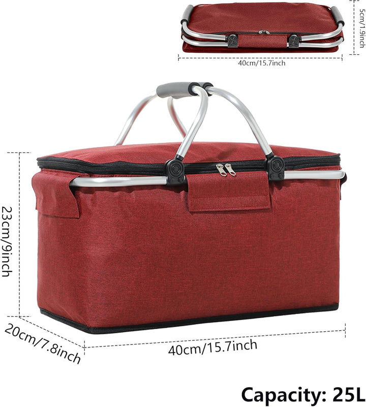 Picknickkorb 25L Einkaufskorb Faltbar Gross Picknickkorb Kühlkorb Einkaufskorb mit Deckel Tragekorb