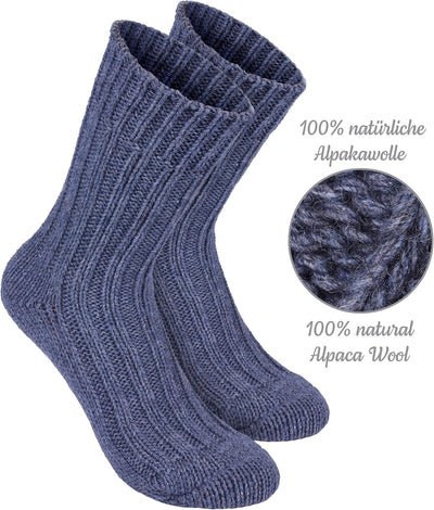 Brubaker 4 Paar Alpaka Socken sehr dick flauschig und warm - reine Alpakawolle 35-38 Blau- und Graut