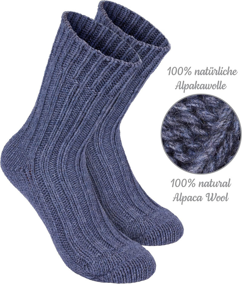 Brubaker 4 Paar Alpaka Socken sehr dick flauschig und warm - reine Alpakawolle 35-38 Blau- und Graut