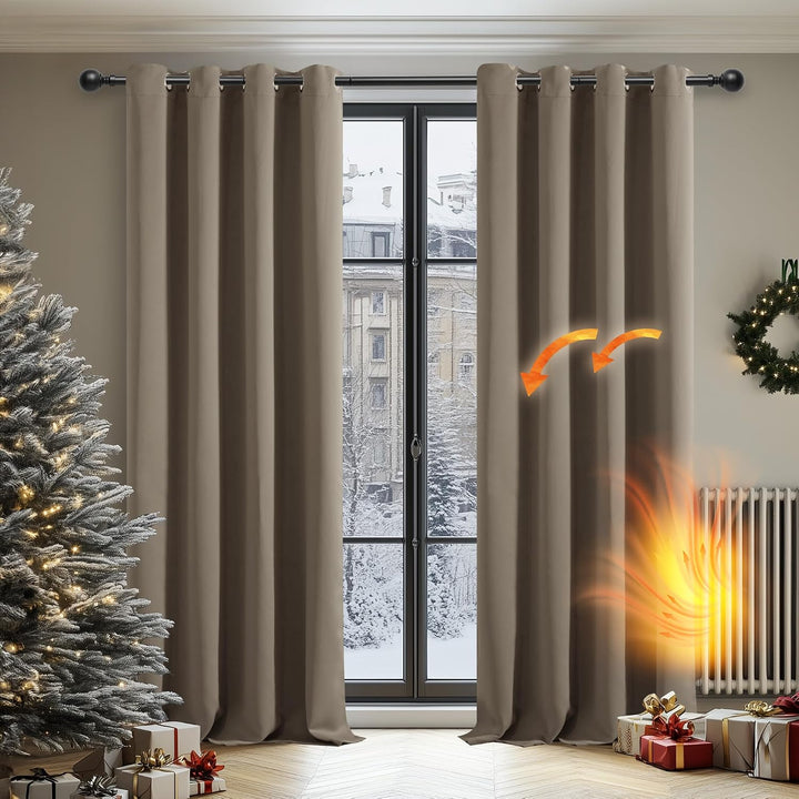 Deconovo Verdunkelungsvorhang Blickdicht Gardinen mit Ösen Wohnzimmer, 114x132cm(HöhexBreite), Taupe