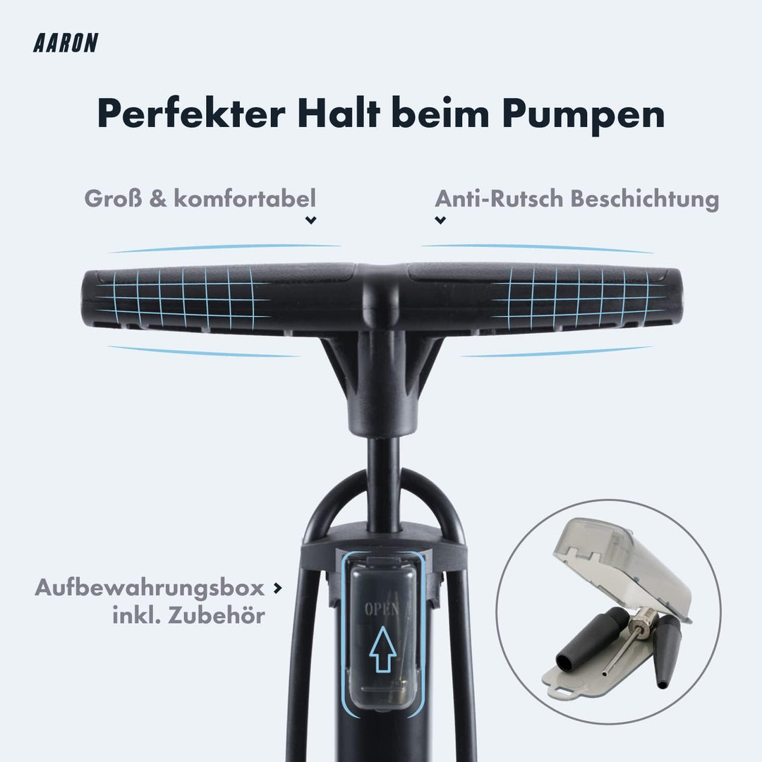AARON AIR Fahrrad Standpumpe mit Manometer für alle Ventile, Hochdruck Fahrradpumpe Rennrad, Luftpum