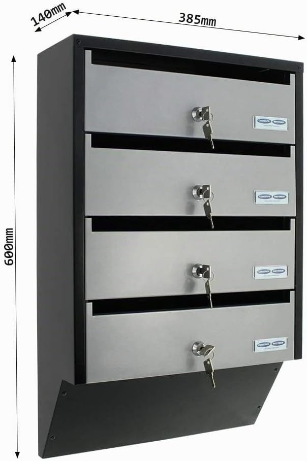 Rottner Depot 4 Briefkastenanlage Silber Schwarz Stahlblech Namensschildhalter Zylinderschloss je 2