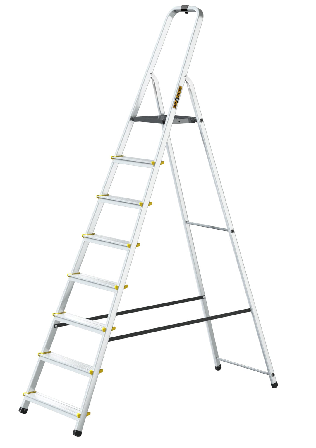 Drabest - PRO Haushaltsleiter - Stehleiter - 8 Stufen - Arbeitshöhe 3,62m - Klappleiter aus Aluminiu