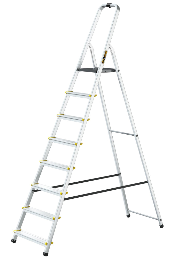 Drabest - PRO Haushaltsleiter - Stehleiter - 8 Stufen - Arbeitshöhe 3,62m - Klappleiter aus Aluminiu