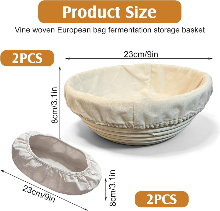 Gärkörbchen oval 2er-Set, Ø23cm Brotgärkörbe mit Leineneinsatz, Gärkörbchen Set, Gärkorb Oval, Garko