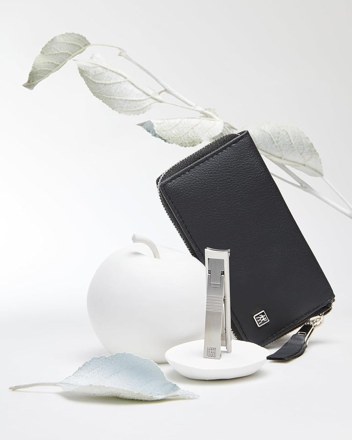 ZWILLING Maniküre Pediküre Set 3tlg., Kompakt-Nagelknipser, veganes Apfelleder-Etui, schwarz Nagelkn