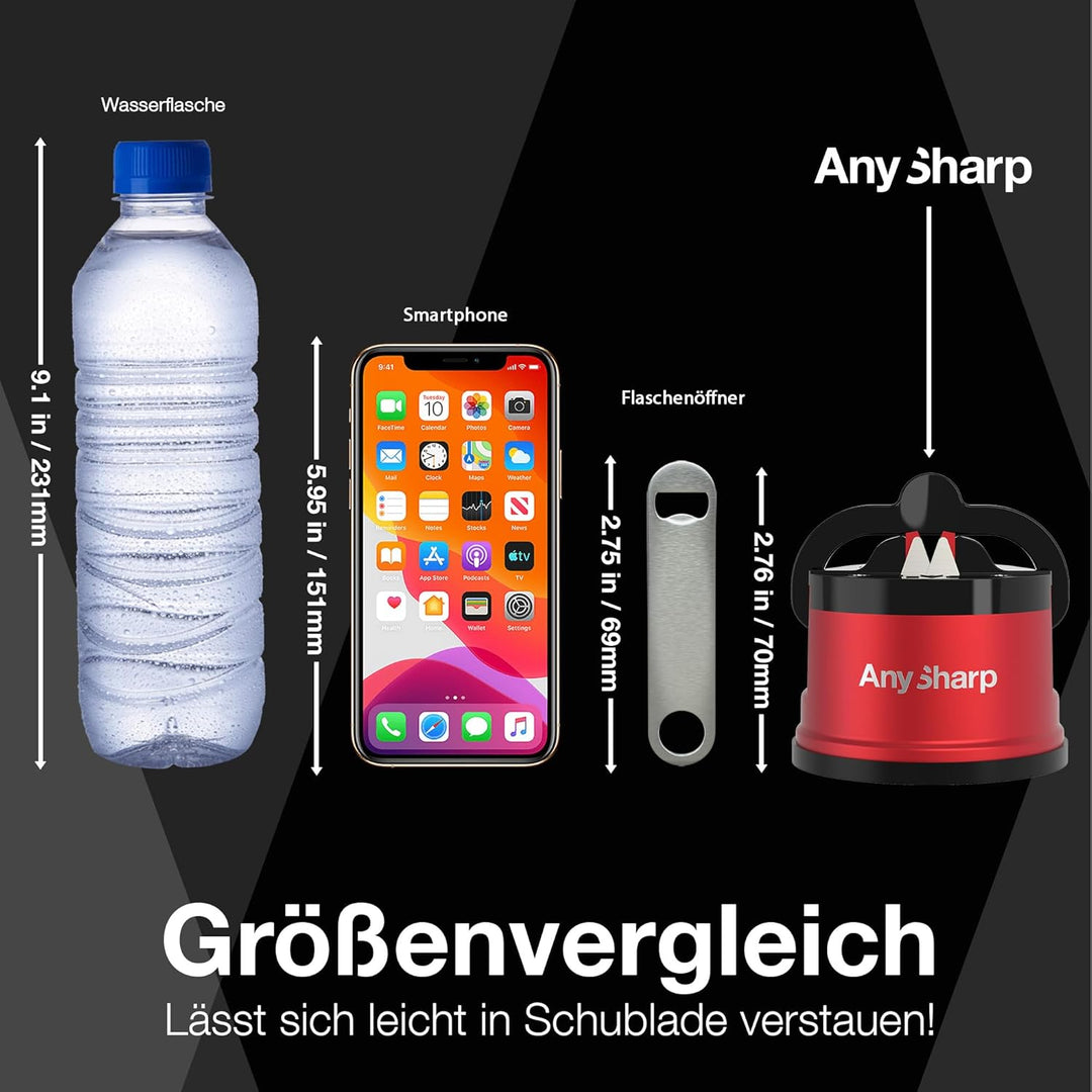 AnySharp Pro Metall Messerschärfer, Freihändige Sicherheit, PowerGrip Saugnapf, Schärft alle Küchenm