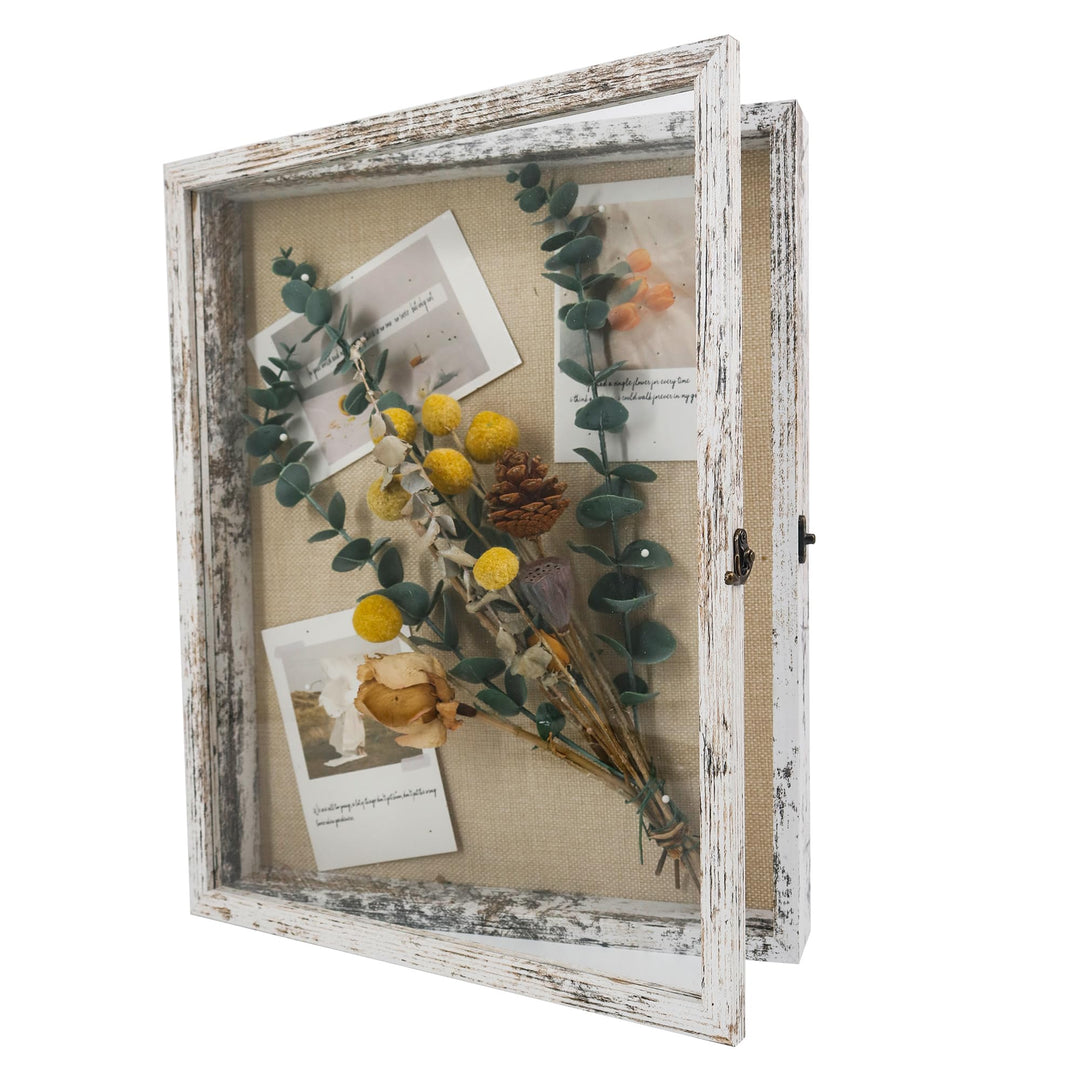 GraduationMall Vitrine mit Rahmen aus Leinen, 33 x 40 cm, Weiss, für Hochzeiten, Erinnerungsstücke,