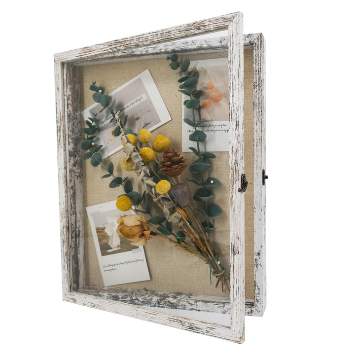 GraduationMall Vitrine mit Rahmen aus Leinen, 33 x 40 cm, Weiss, für Hochzeiten, Erinnerungsstücke,