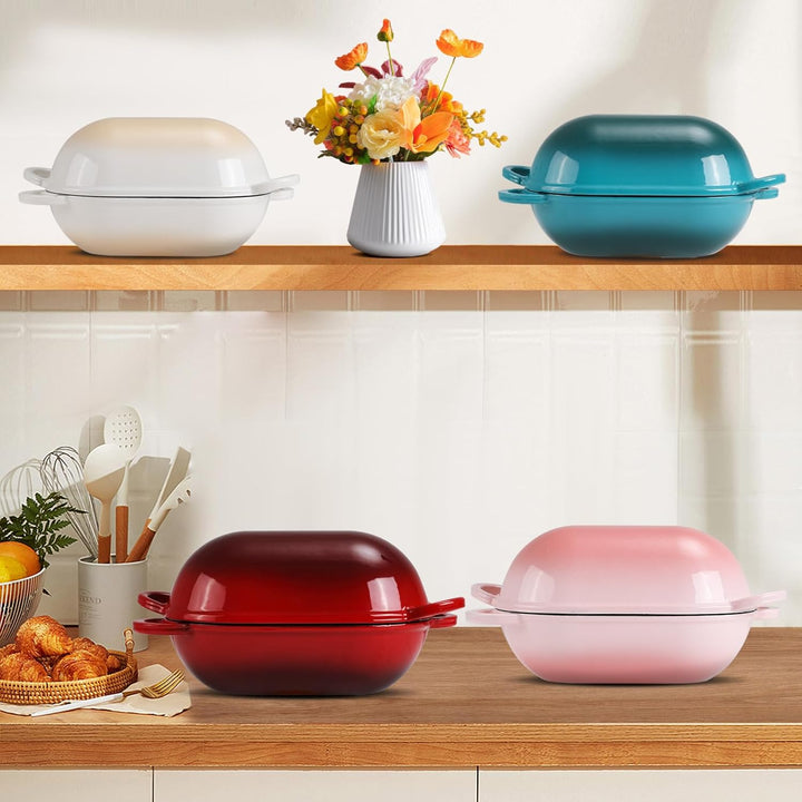 Gusseisen Brotbackform mit Deckel, 23 cm Emaille Gusseisen Topf Brot Backen, Bräter mit Deckel 2,75