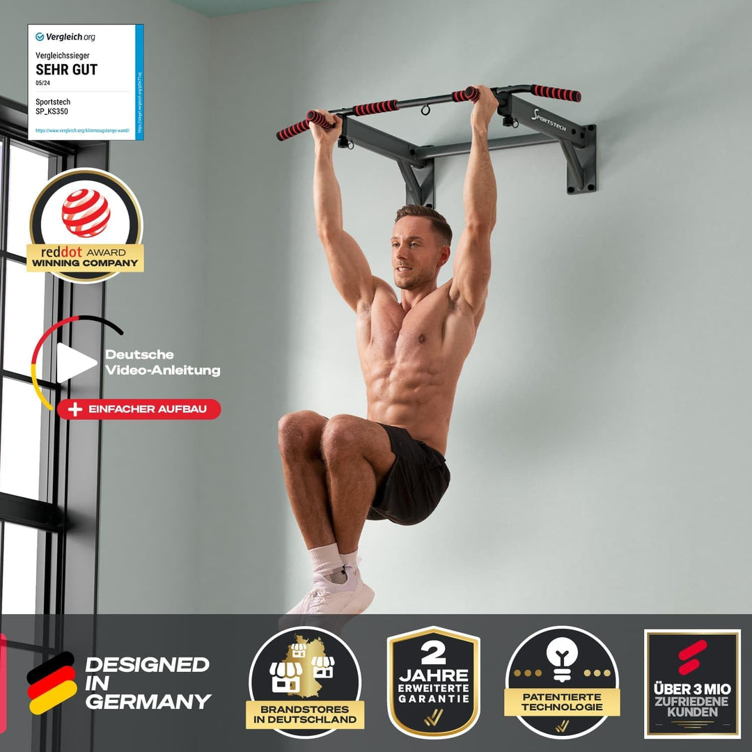 Sportstech Innovative 4in1 Klimmzugstange zur Wandmontage | neuartig platzsparend klappbar | 3 Multi