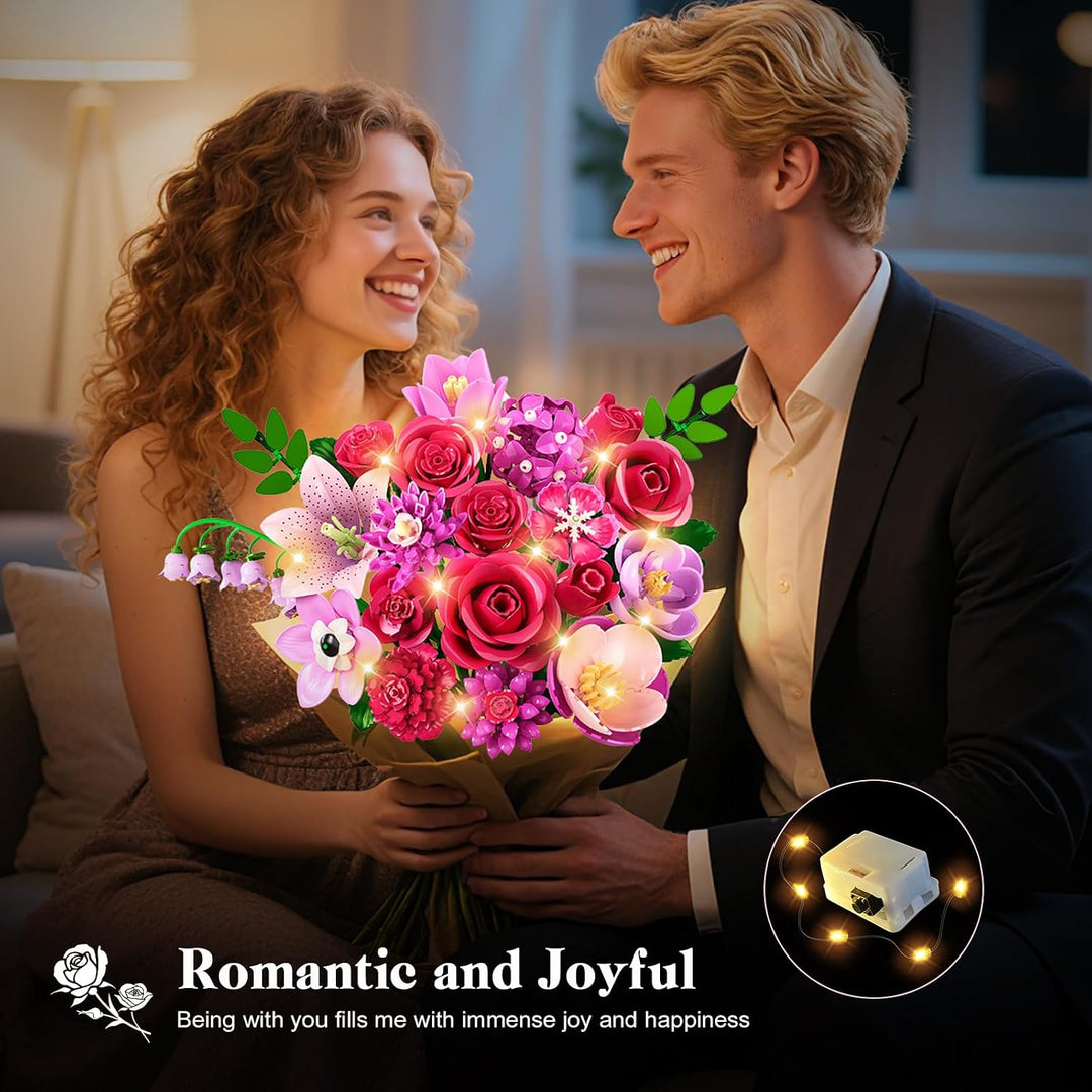 CUBIMANA Blumen Blumenstrauss Set mit LED für Erwachsene Frauen Mädchen 12+ Rosarot, Rosarot