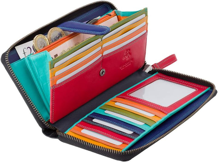 VISCONTI 100% Pur Leder Damen Portemonee RFID Schutz Geldbeutel XL Geldbörse mit Reissverschluss für