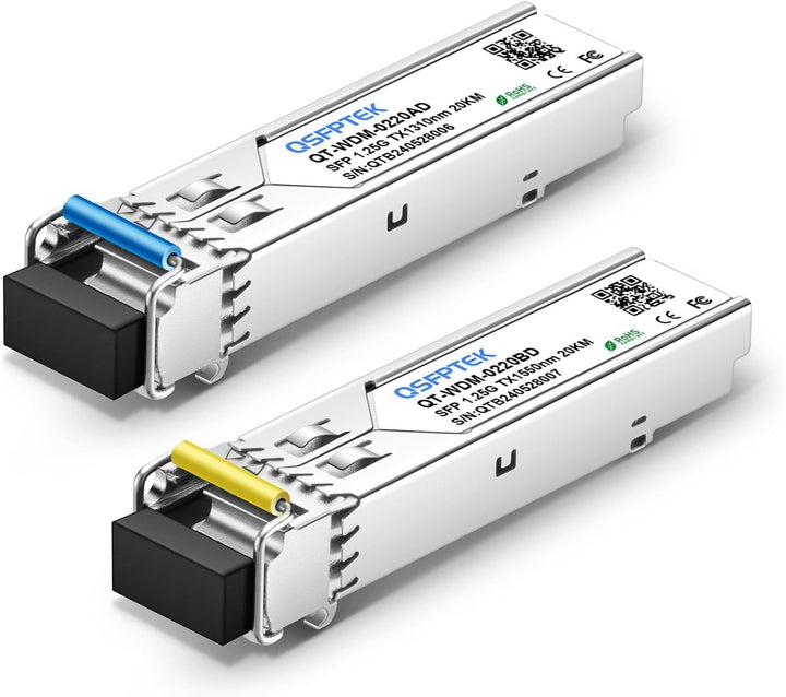 QSFPTEK 1.25G BIDI WDM SFP Module, 1000Base-BIDI Transceiver 20km Simplex LC Port, Tx1310/Rx1550nm T