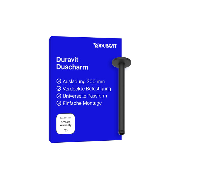 Duravit UV0670026046 Universal Duscharm, Duscharmatur Deckenbefestigung, Brausearm 300 mm, Duschbrau