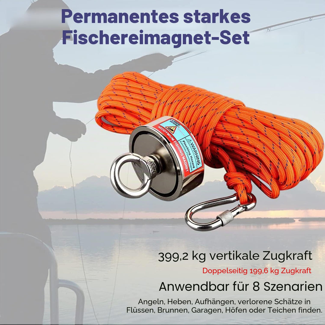 ULIBERMAGNET Super Starke Doppelseitige Angelmagnete, Neodym Magnet Angelset Starter Set 400kg N52 m