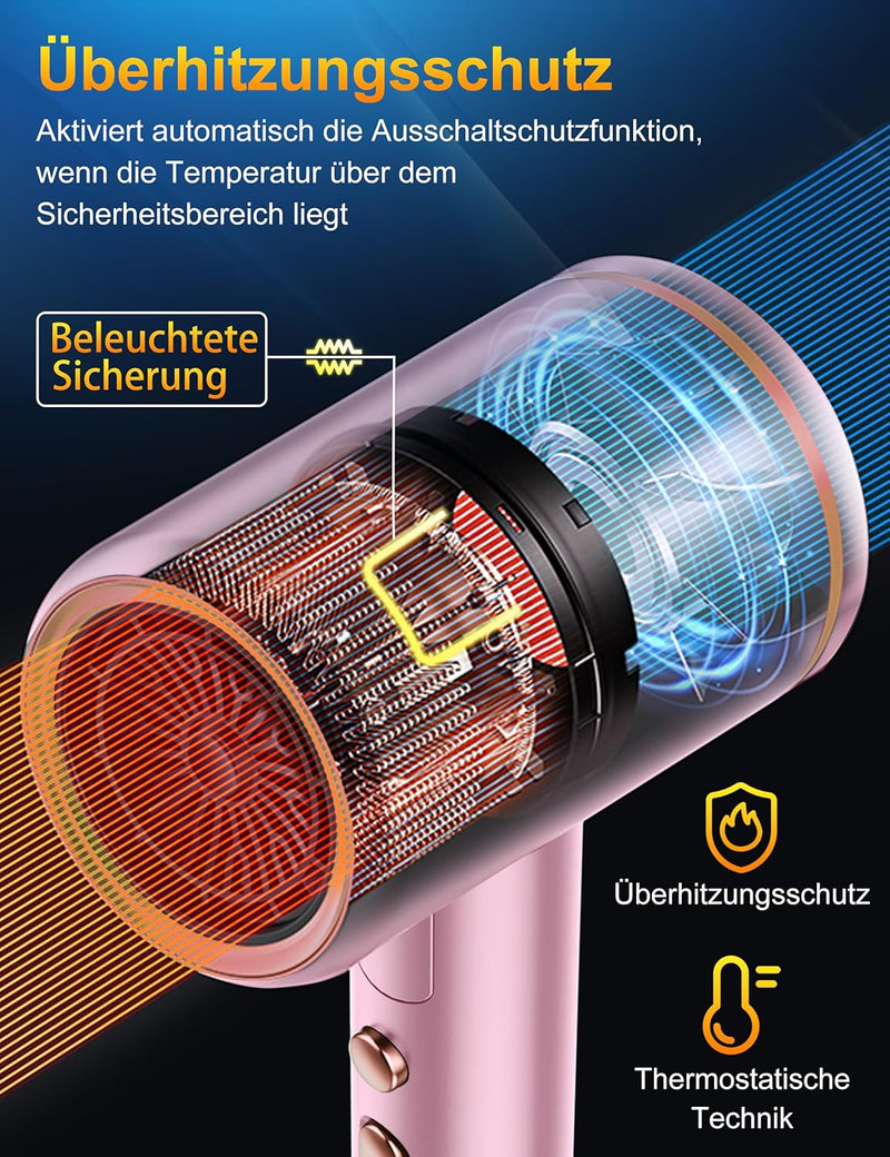 Vbrisi Föhn,Fön,2400W Klappbar Ionen Haartrockner, Schnelltrocknen Hair Dryer, Profi Reisefön mit He