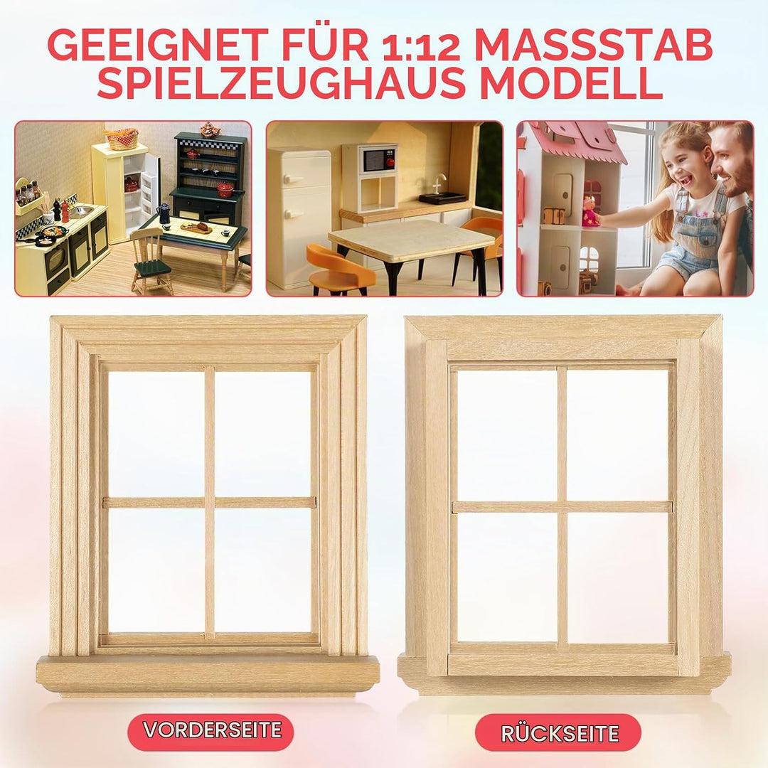 Puppenhausfenster 2Er Set Miniatur Fensterrahmen Aus Birkenholz 1:12 Massstab Für Puppenhausmöbel DI