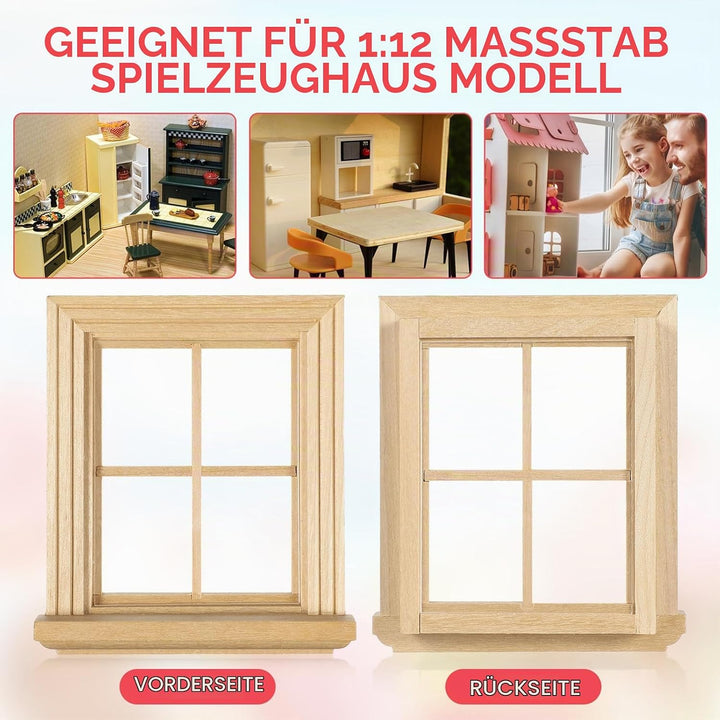 Puppenhausfenster 2Er Set Miniatur Fensterrahmen Aus Birkenholz 1:12 Massstab Für Puppenhausmöbel DI