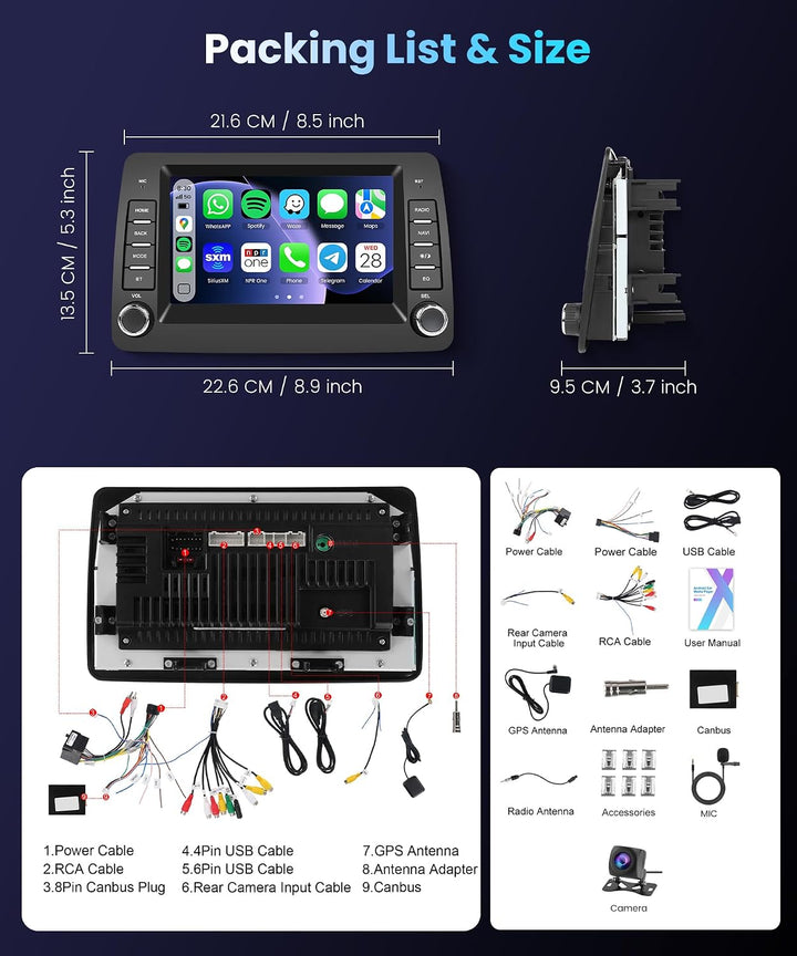 2GB+64GB Autoradio für FIAT Panda 2002-2012 Radio mit Wireless Carplay/Android Auto, 7" Bildschirm C