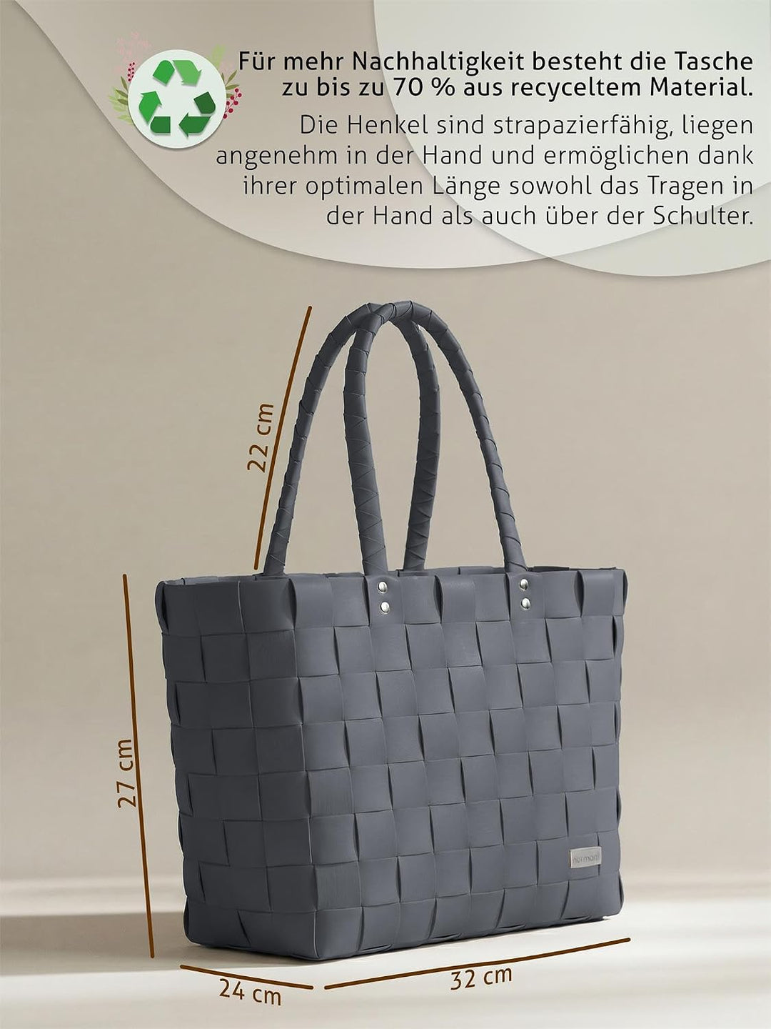 normani Flecht-/Einkaufskorb - inkl. eingenähter Innentasche für Schlüssel, Handy etc, Farbe Money S