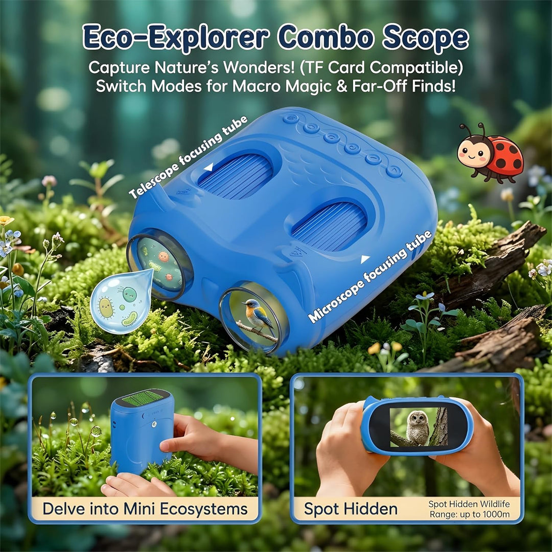 2 in 1 Mikroskop für Kinder und Fernglas Kinder, 2,0" IPS HD Mikroskop, 1000x Vergrösserung Teleskop